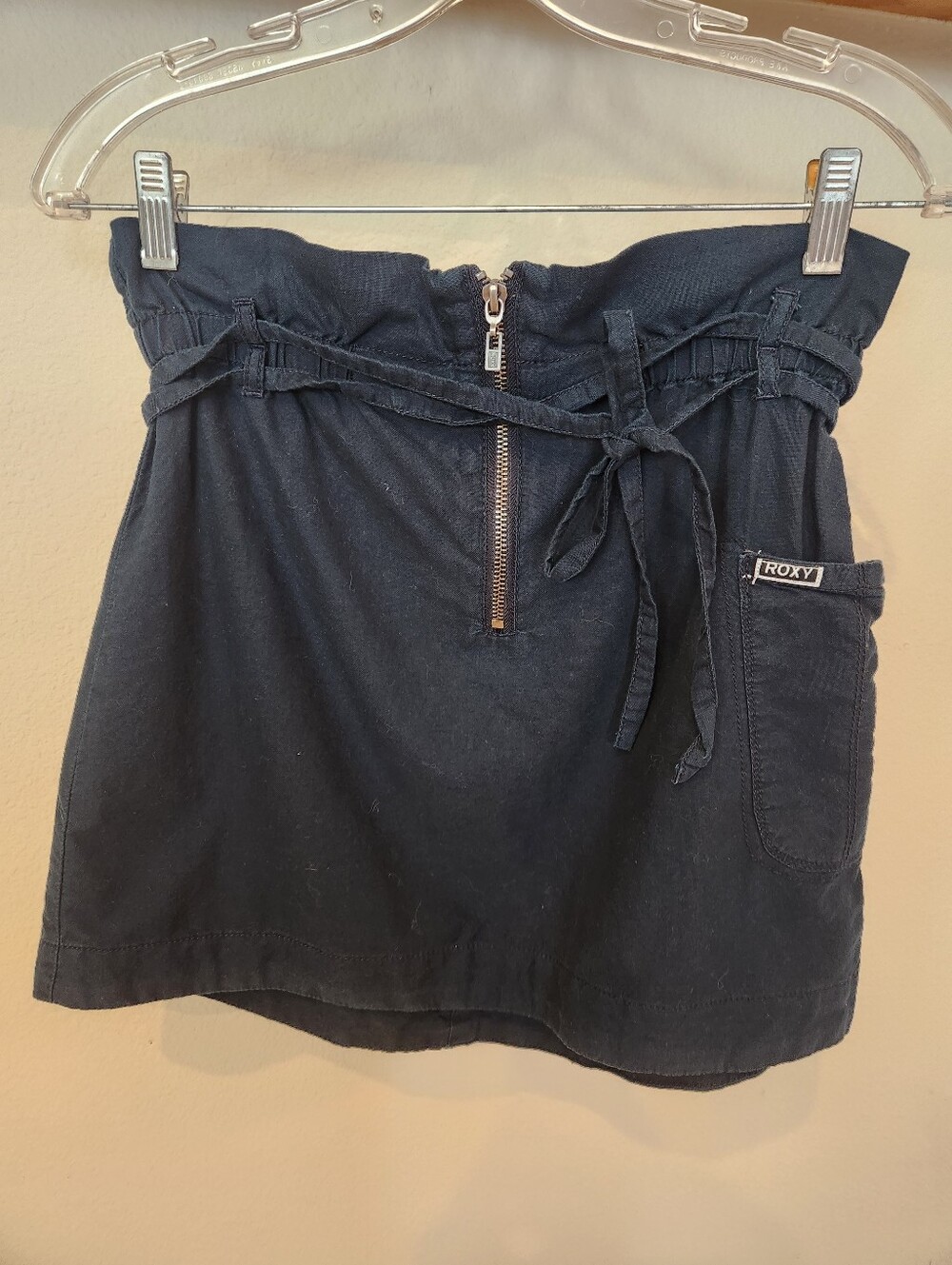 Roxy Surf Brand Navy Paperbag 100% Cotton Tie-Waist Skirt